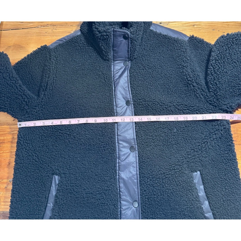 Athleta Fleece Hybrid Coat Black Sherpa Nylon Quilted Longline Funnel Neck Large - Picture 8 of 15